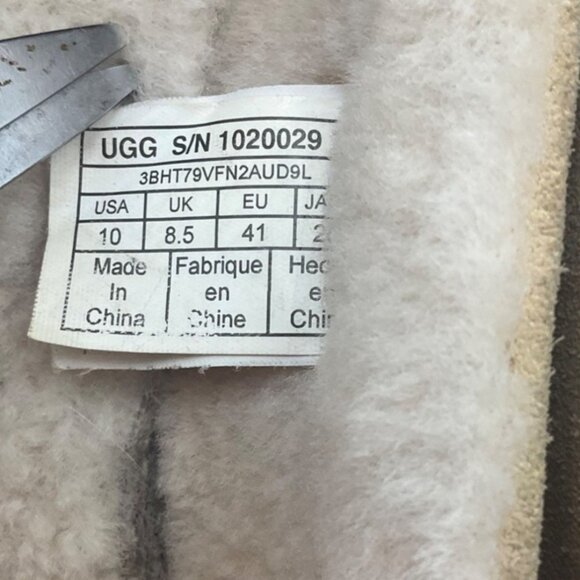 UGG Womens 10 Hailey Cream Tan Suede Shearling Flats Moccasin Slippers - Picture 11 of 14